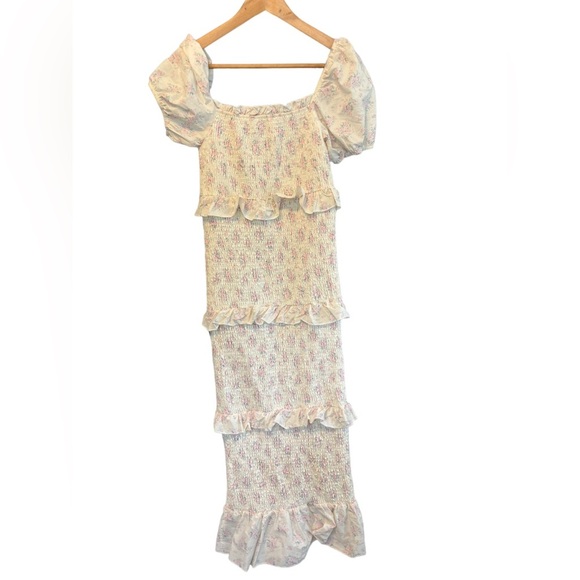 Mable Ada Tiered Smocked Cap Sleeve Midi Maxi Floral Print Size Small - Picture 4 of 7